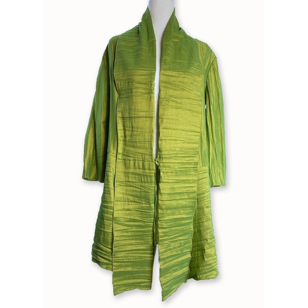 PULI | Lime Green Crinkle Texture Artsy Kimono Jacket Tie Front | Size M